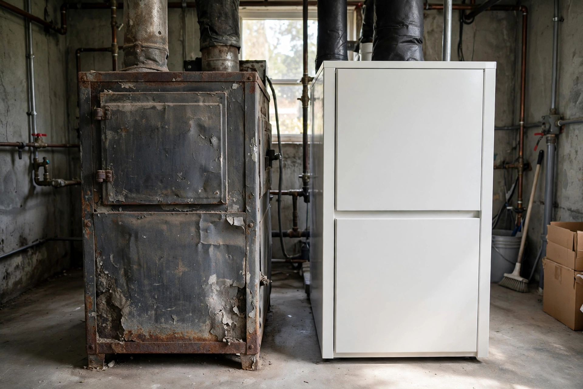 Furnace technician inspecting a home heating system in Wilmington, Delaware