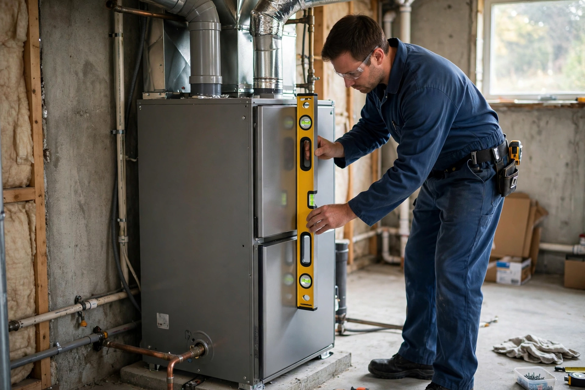 Modern high efficiency furnace installed in a utility room in Delaware